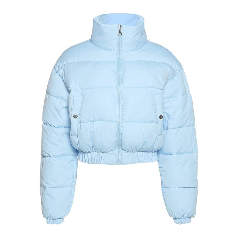 Short Puffer Jacket Cotton-Padded Thick Drawstring Parkas Bubble Coat-Bomber Coats-Arimonz-Blue-S-Arimonz