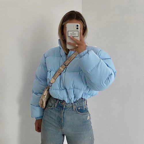 Short Puffer Jacket Cotton-Padded Thick Drawstring Parkas Bubble Coat-Bomber Coats-Arimonz-Arimonz