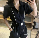 Short-Sleeve Zipper Lapel Slim Wide Leg One Piece Style Jumpsuit-Casual Jumpsuits & Rompers-Arimonz-Arimonz