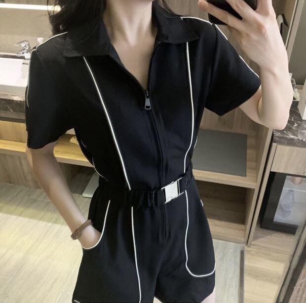 Short-Sleeve Zipper Lapel Slim Wide Leg One Piece Style Jumpsuit-Casual Jumpsuits & Rompers-Arimonz-Arimonz