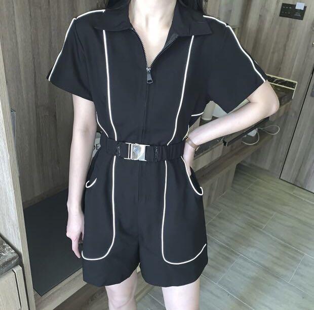 Short-Sleeve Zipper Lapel Slim Wide Leg One Piece Style Jumpsuit-Casual Jumpsuits & Rompers-Arimonz-Arimonz