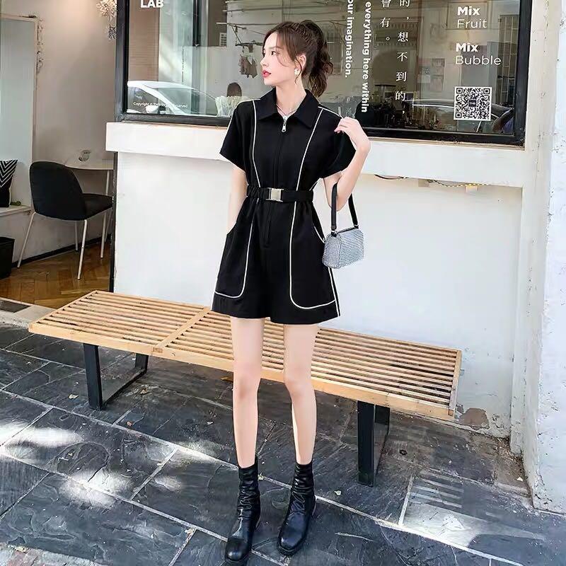 Short-Sleeve Zipper Lapel Slim Wide Leg One Piece Style Jumpsuit-Casual Jumpsuits & Rompers-Arimonz-Arimonz
