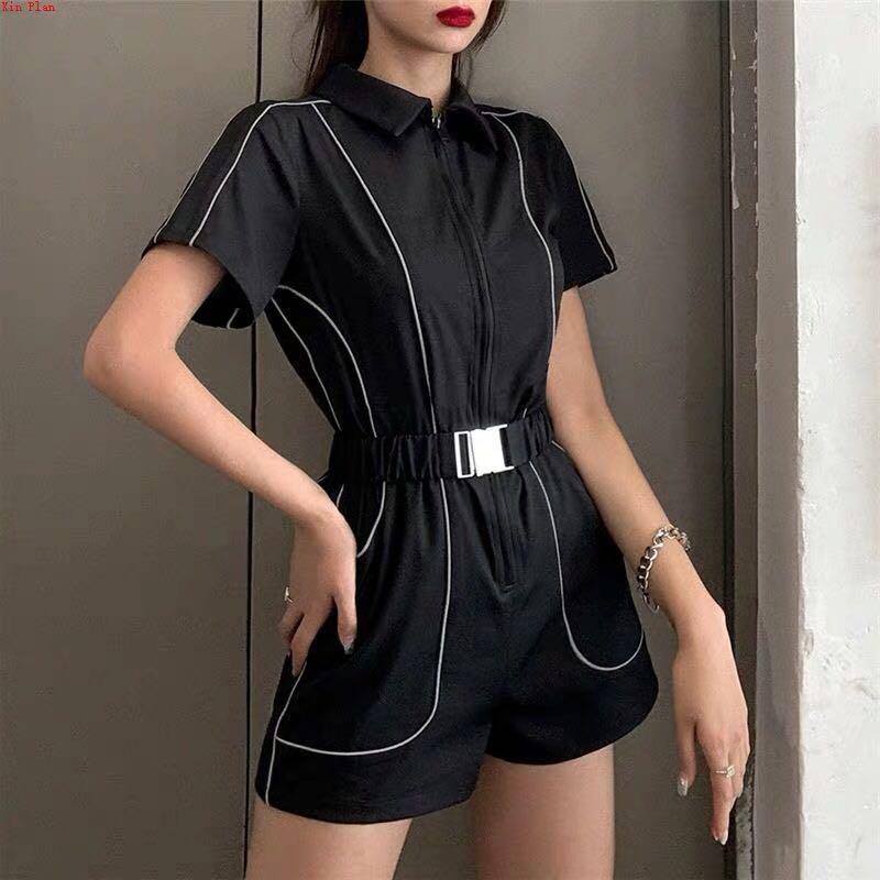 Short-Sleeve Zipper Lapel Slim Wide Leg One Piece Style Jumpsuit-Casual Jumpsuits & Rompers-Arimonz-Arimonz