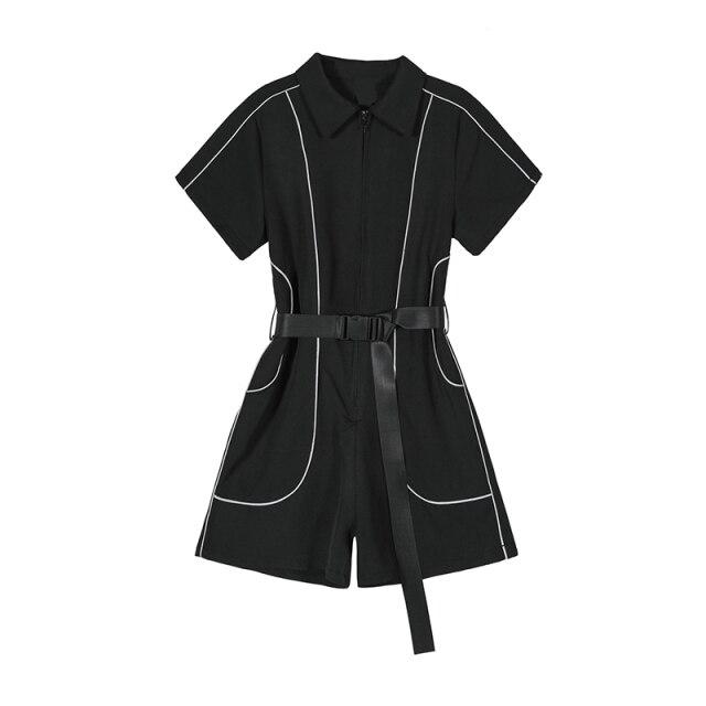Short-Sleeve Zipper Lapel Slim Wide Leg One Piece Style Jumpsuit-Casual Jumpsuits & Rompers-Arimonz-Arimonz