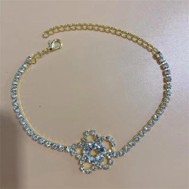 Silver Stretchy Rows Anklet Ankle Chain Rhinestones Foot Jewelry-Jewelries-Arimonz-10 Gold-Arimonz