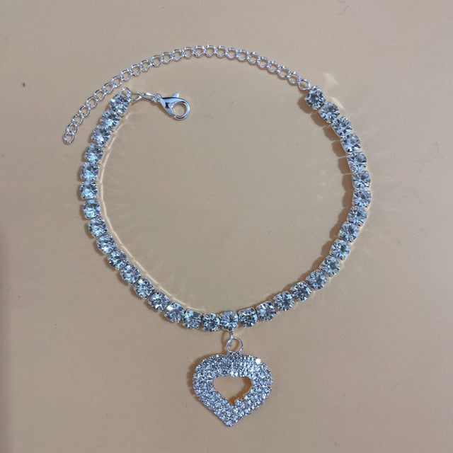 Silver Stretchy Rows Anklet Ankle Chain Rhinestones Foot Jewelry-Jewelries-Arimonz-2 Silver-Arimonz