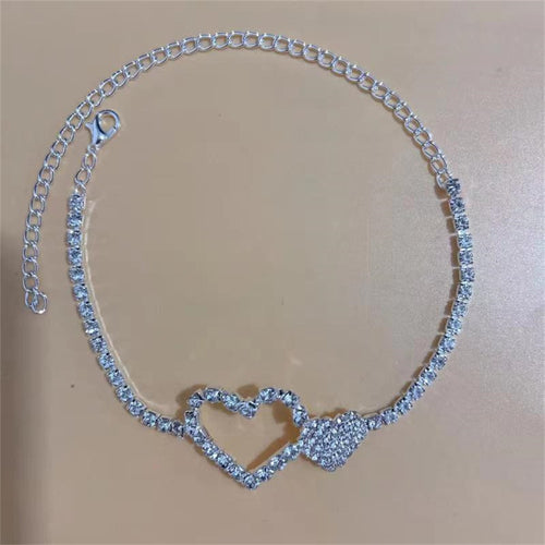 Silver Stretchy Rows Anklet Ankle Chain Rhinestones Foot Jewelry-Jewelries-Arimonz-Arimonz