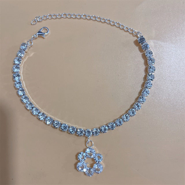 Silver Stretchy Rows Anklet Ankle Chain Rhinestones Foot Jewelry-Jewelries-Arimonz-4 Silver-Arimonz