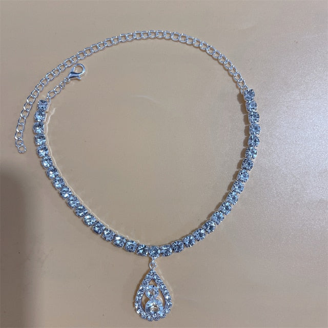 Silver Stretchy Rows Anklet Ankle Chain Rhinestones Foot Jewelry-Jewelries-Arimonz-5Silver-Arimonz