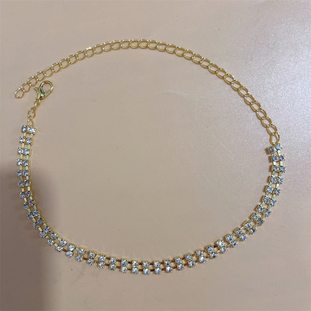 Silver Stretchy Rows Anklet Ankle Chain Rhinestones Foot Jewelry-Jewelries-Arimonz-6 Gold-Arimonz