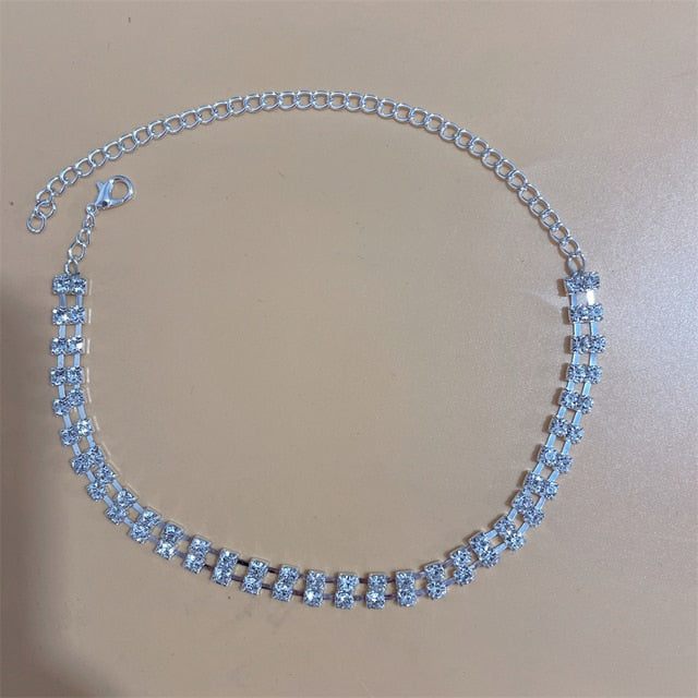Silver Stretchy Rows Anklet Ankle Chain Rhinestones Foot Jewelry-Jewelries-Arimonz-6 Silver-Arimonz