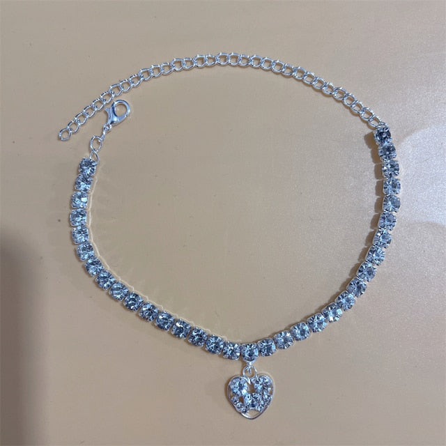 Silver Stretchy Rows Anklet Ankle Chain Rhinestones Foot Jewelry-Jewelries-Arimonz-7 Silver-Arimonz