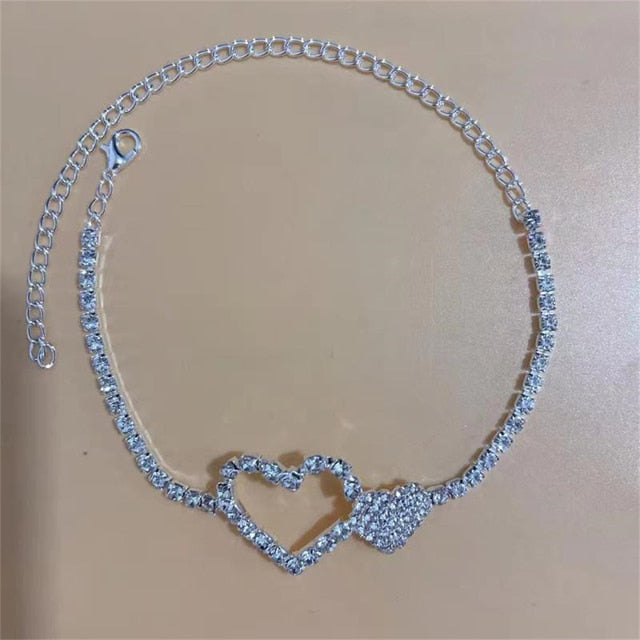 Silver Stretchy Rows Anklet Ankle Chain Rhinestones Foot Jewelry-Jewelries-Arimonz-8 Silver-Arimonz