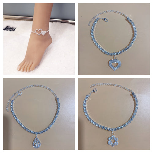 Silver Stretchy Rows Anklet Ankle Chain Rhinestones Foot Jewelry-Jewelries-Arimonz-Arimonz