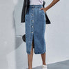 Single Breasted Knee Length Denim Skirt Women Casual High Waist Skirt-Denim Skirts-Arimonz-Arimonz