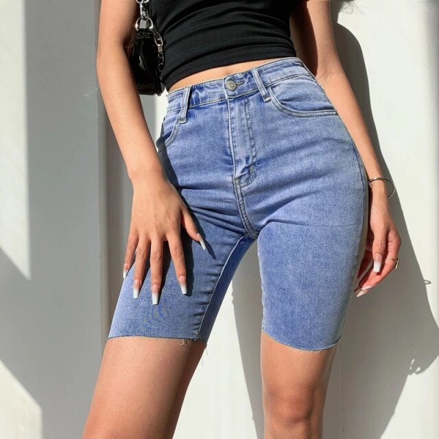 Skinny High Waist Shorts Jeans Push Up Shorts Women Denim Plus Size-Denim Shorts-Arimonz-Blue-25-Arimonz