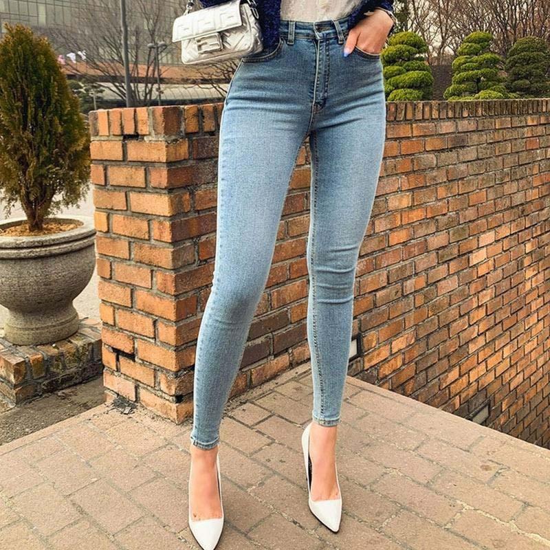 Skinny Jeans - High Waist Stretch Skinny Denim Trousers Retro Elastic Slim Pants