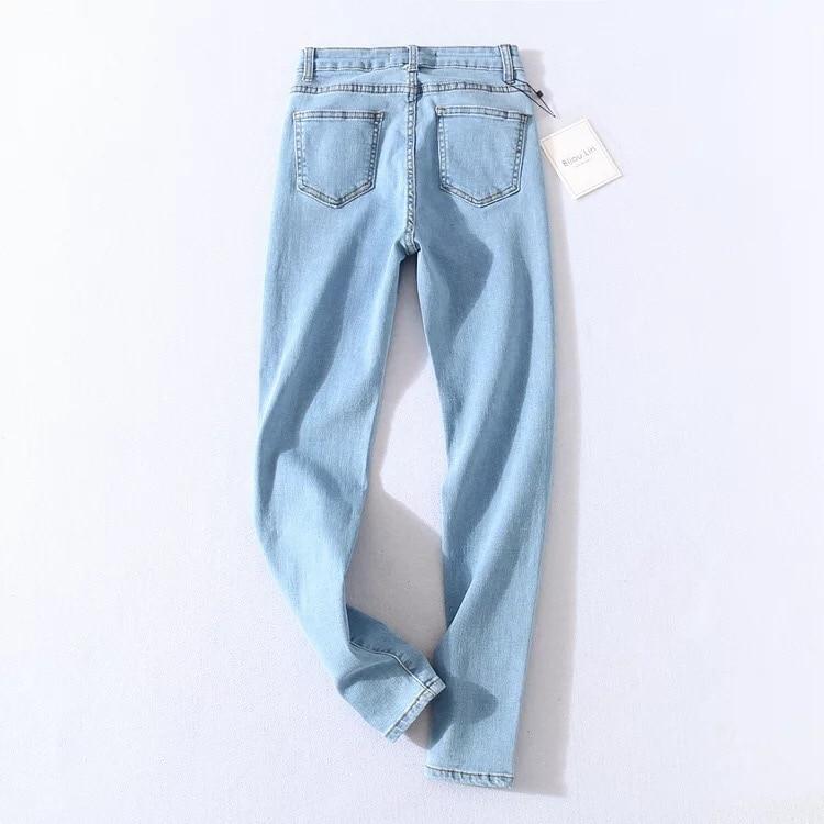 Skinny Jeans - Vintage Skinny Four Buttons High Waist Pencil Jeans Slim Fit Denim
