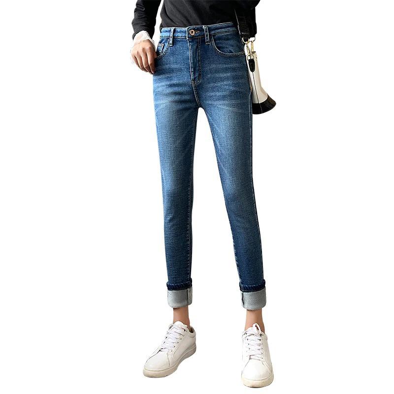 Skinny Jeans - Winter Thick Velvet Women High Waist Skinny Jeans Simple Slim Fit