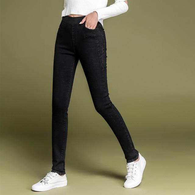 Skinny Jeans Women Casual High Waist Jeans Elastic Waist Pencil Pants-Skinny Jeans-Arimonz-Black-26-Arimonz