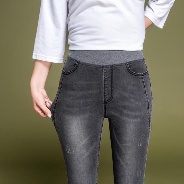 Skinny Jeans Women Casual High Waist Jeans Elastic Waist Pencil Pants-Skinny Jeans-Arimonz-Gray-26-Arimonz