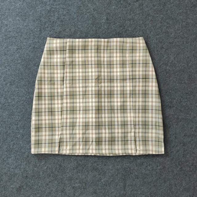 Skirts - Plaid Pencil Skirts Women's High Waist Mini Skirts Lining With Shorts