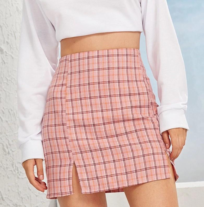 Skirts - Plaid Side Slit Skirt