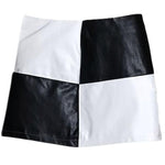 Skirts - Vintage Mini Skirts Patchwork Black And White A-line Short Skirt