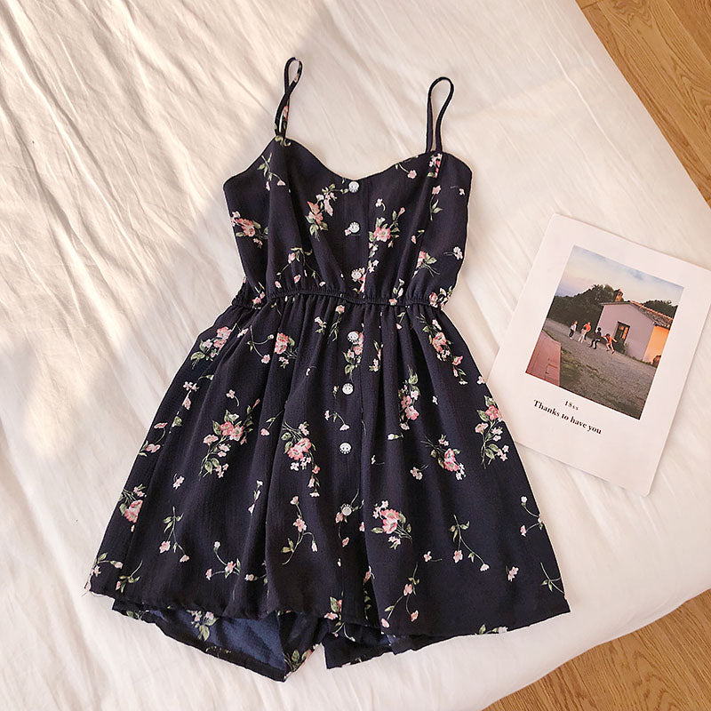 Sleeveless Floral Women Jumpsuits Beach Wide Leg Overalls Playsuits-Casual Jumpsuits & Rompers-Arimonz-Arimonz