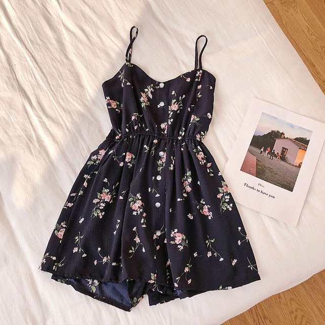 Sleeveless Floral Women Jumpsuits Beach Wide Leg Overalls Playsuits-Casual Jumpsuits & Rompers-Arimonz-black-S-Arimonz