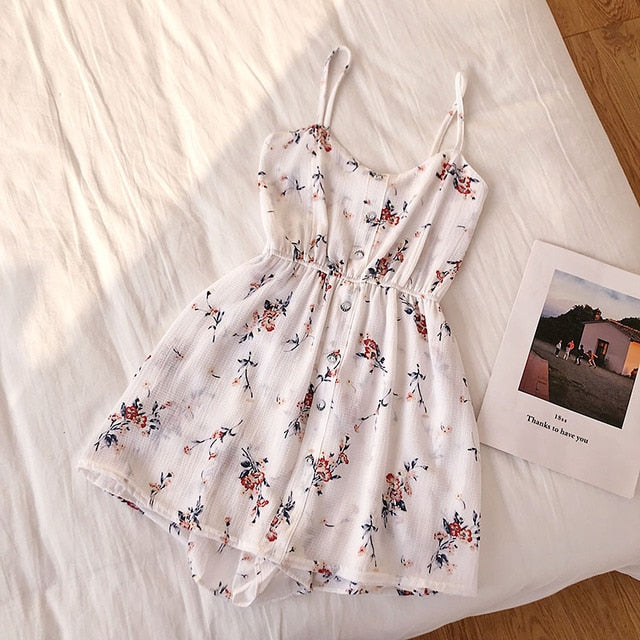 Sleeveless Floral Women Jumpsuits Beach Wide Leg Overalls Playsuits-Casual Jumpsuits & Rompers-Arimonz-white-S-Arimonz