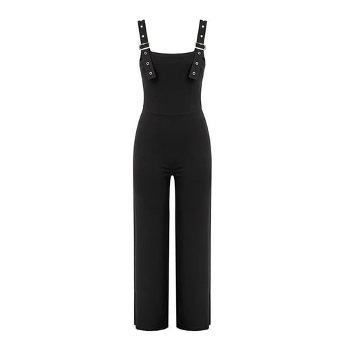 Solid Black Skinny Sleeveless Wide Leg Jumpsuit-Casual Jumpsuits & Rompers-Arimonz-Arimonz