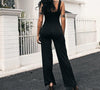 Solid Black Skinny Sleeveless Wide Leg Jumpsuit-Casual Jumpsuits & Rompers-Arimonz-Arimonz