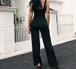 Solid Black Skinny Sleeveless Wide Leg Jumpsuit-Casual Jumpsuits & Rompers-Arimonz-Arimonz