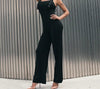 Solid Black Skinny Sleeveless Wide Leg Jumpsuit-Casual Jumpsuits & Rompers-Arimonz-Arimonz