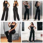 Solid Black Skinny Sleeveless Wide Leg Jumpsuit-Casual Jumpsuits & Rompers-Arimonz-Arimonz