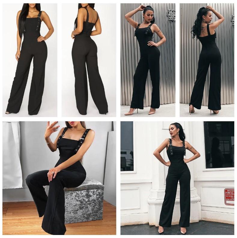 Solid Black Skinny Sleeveless Wide Leg Jumpsuit-Casual Jumpsuits & Rompers-Arimonz-Arimonz