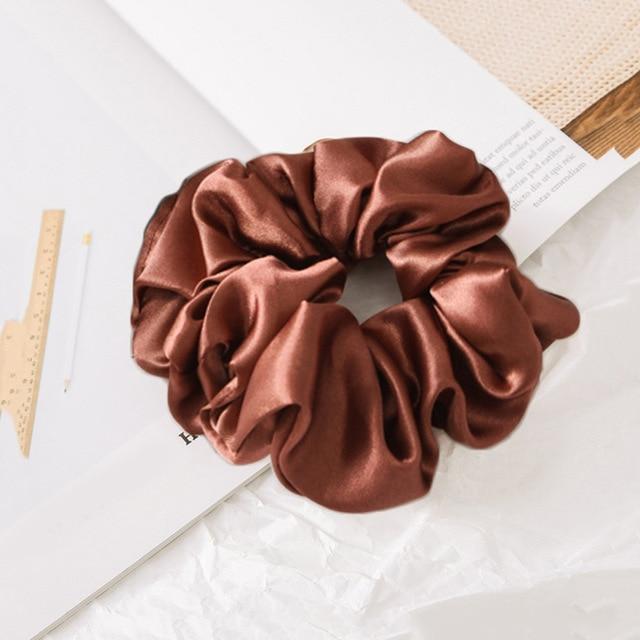 Solid Color Silk Scrunchie-Hair Accessories-Arimonz-Dark Brown-Arimonz
