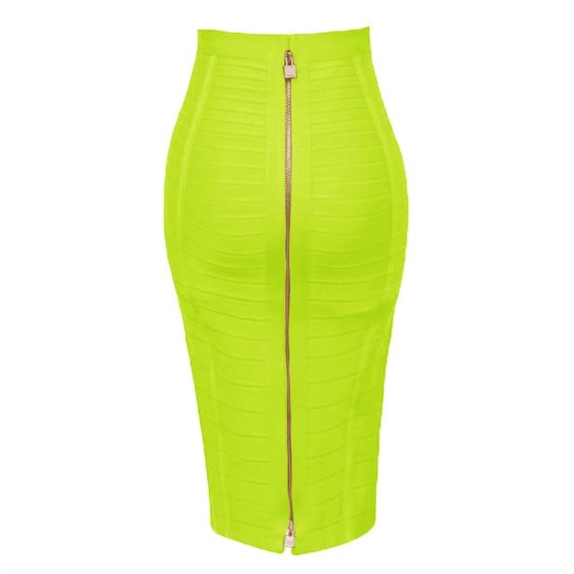 Solid Zipper Bandage Skirt-Skirts-Arimonz-Neon Green-XS-Arimonz