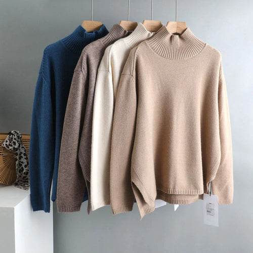 Splitside Oversize Thick Sweater Women Turtleneck Sweater Pullover-Pullovers-Arimonz-Arimonz