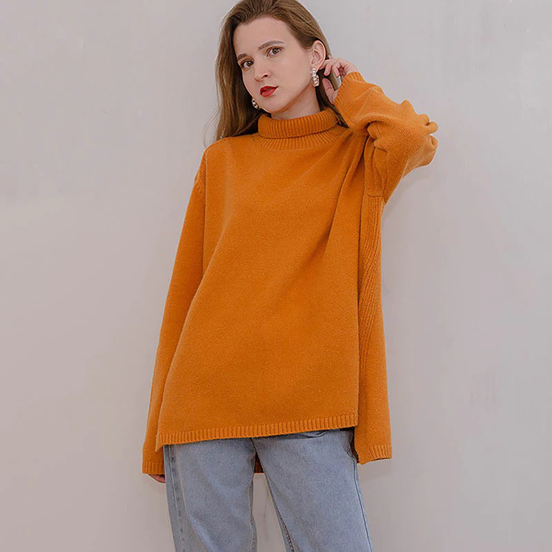 Splitside Oversize Thick Sweater Women Turtleneck Sweater Pullover-Pullovers-Arimonz-Arimonz