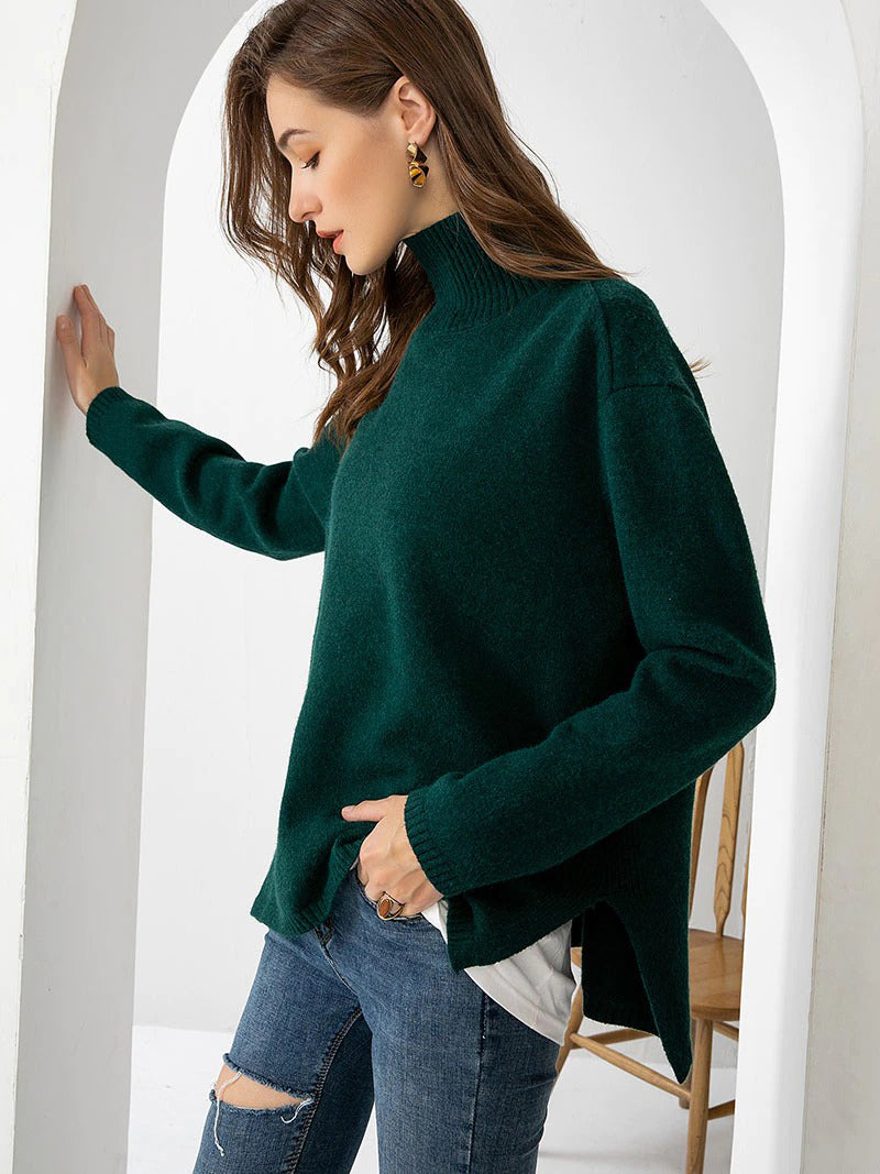 Splitside Oversize Thick Sweater Women Turtleneck Sweater Pullover-Pullovers-Arimonz-Arimonz