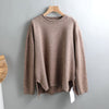 Splitside Oversize Thick Sweater Women Turtleneck Sweater Pullover-Pullovers-Arimonz-Round Neck Beige-Arimonz