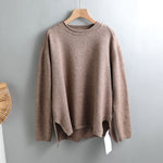 Splitside Oversize Thick Sweater Women Turtleneck Sweater Pullover-Pullovers-Arimonz-Round Neck Beige-Arimonz