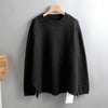 Splitside Oversize Thick Sweater Women Turtleneck Sweater Pullover-Pullovers-Arimonz-Round Neck Black-Arimonz