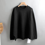 Splitside Oversize Thick Sweater Women Turtleneck Sweater Pullover-Pullovers-Arimonz-Round Neck Black-Arimonz