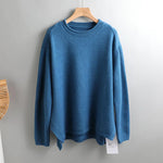 Splitside Oversize Thick Sweater Women Turtleneck Sweater Pullover-Pullovers-Arimonz-Round Neck Blue-Arimonz