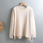 Splitside Oversize Thick Sweater Women Turtleneck Sweater Pullover-Pullovers-Arimonz-Round Neck Coffee-Arimonz