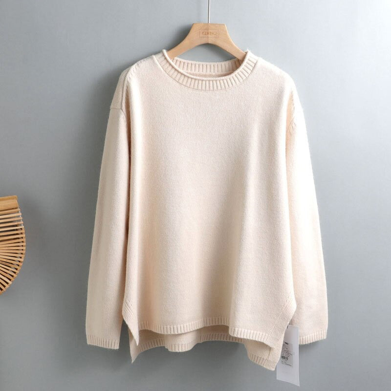 Splitside Oversize Thick Sweater Women Turtleneck Sweater Pullover-Pullovers-Arimonz-Round Neck Coffee-Arimonz