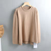 Splitside Oversize Thick Sweater Women Turtleneck Sweater Pullover-Pullovers-Arimonz-Round Neck Khaki-Arimonz